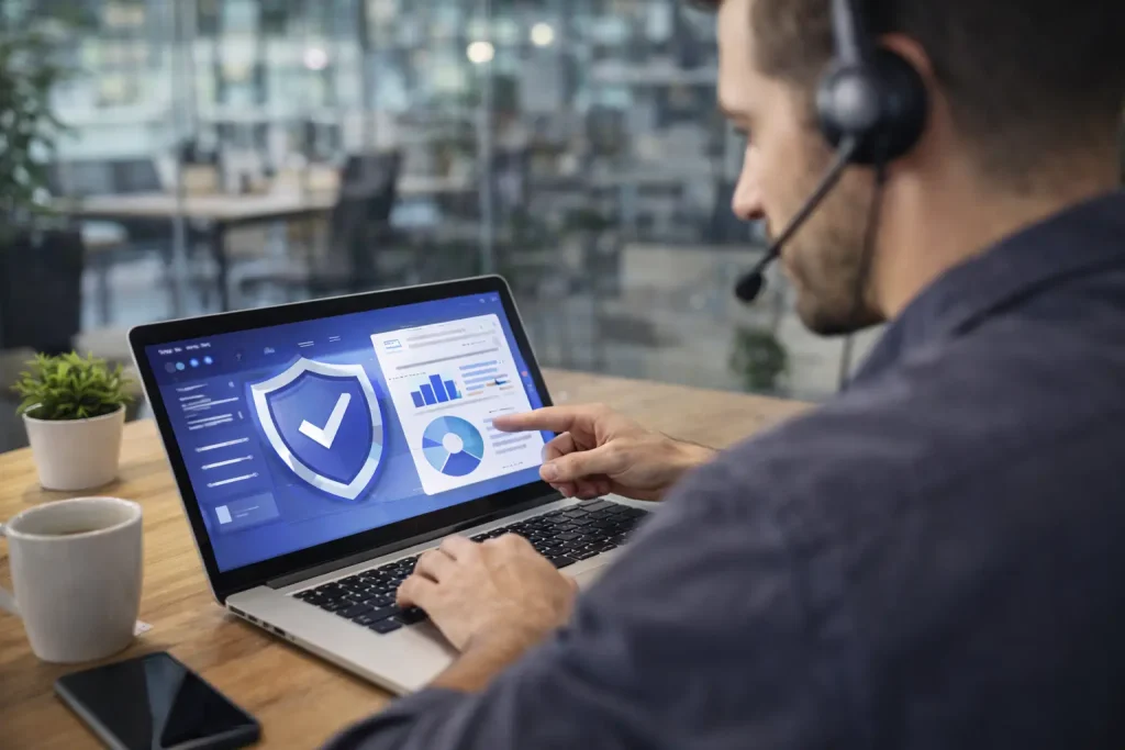 Spécialiste TI analysant la cybersécurité d’un ordinateur portable